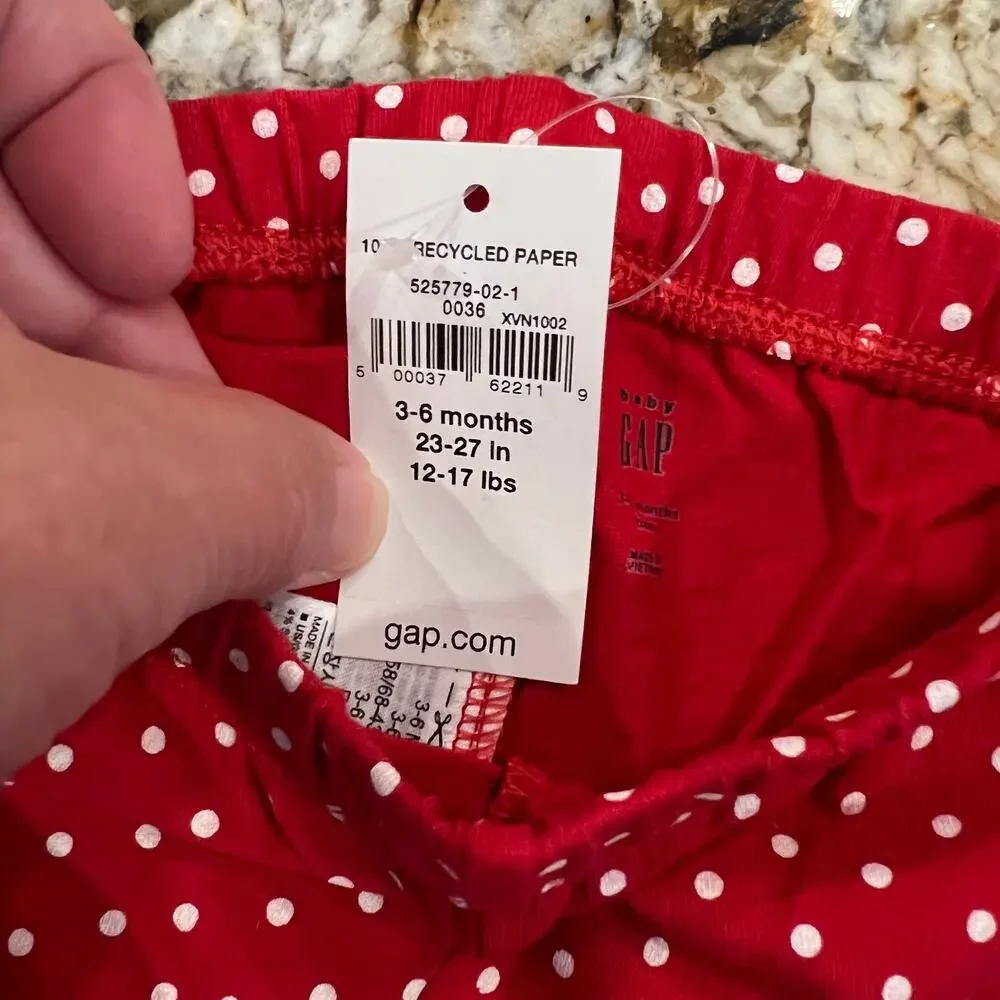 NWT GAP Baby Red W/Cozy Pocket Deer Applique Top & Red Dot Leggings - SIZE 3-6M